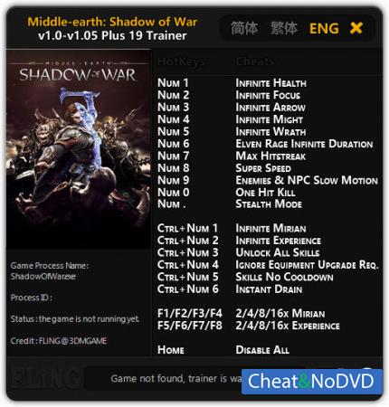 Middle-earth: Shadow of War  Trainer +19 v1.0 - 1.05 {FLiNG}