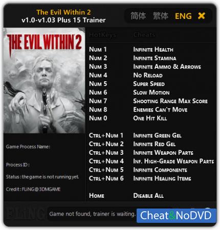 The Evil Within 2  Trainer +15 v1.0 - 1.03 {FLiNG}