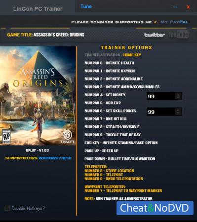 Assassin's Creed: Origins  Trainer +15 v1.03 {LinGon}