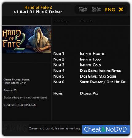 Hand of Fate 2  Trainer +6 v1.0 - 1.01 {FLiNG}