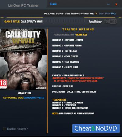 Call of Duty: WW2  Trainer +10 v1.03 Update 11.11.2017 {LinGon}