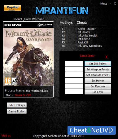 Mount and Blade: Warband  Trainer +8 v1.172 {MrAntiFun}