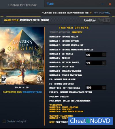 Assassin's Creed: Origins  Trainer +19 v1.05 {LinGon}