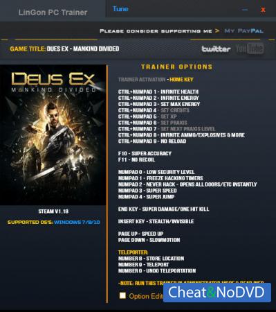 Deus Ex: Mankind Divided  Trainer +22 v1.19 Update 6 Dec 2017 {LinGon}