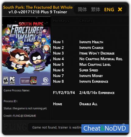 South Park: The Fractured but Whole  Trainer +9 v1.0 - 2017.12.18 {FLiNG}