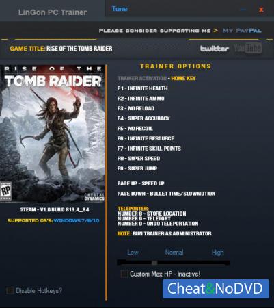 Rise of the Tomb Raider  Trainer +14 v1.0 Build 813.4_64 {LinGon}