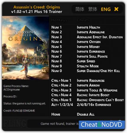 Assassin's Creed: Origins  Trainer +16 v1.02 - 1.2.1 {FLiNG}