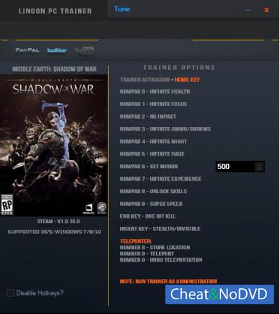 Middle-earth: Shadow of War  Trainer +14 v1.0.16.0 {LinGon}