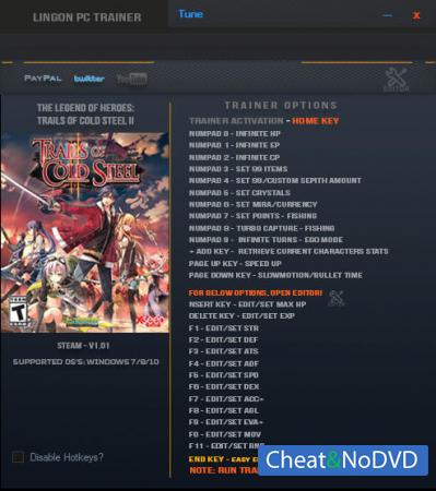 The Legend of Heroes: Trails of Cold Steel 2  Trainer +27 v1.01 {LinGon}
