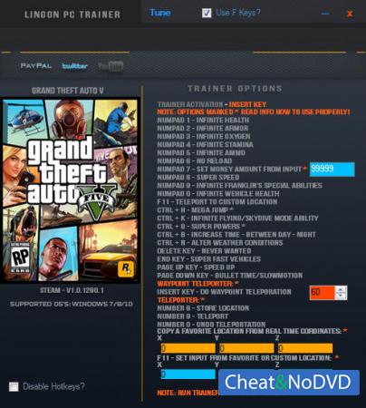 Grand Theft Auto 5  Trainer +24 GTA 5 v1.0.1290.1 {LinGon}