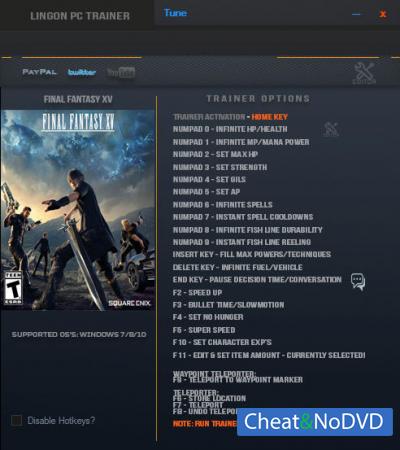 Final Fantasy XV  Trainer +22 v1.01 {LinGon}