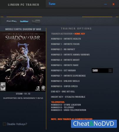 Middle-earth: Shadow of War  Trainer +14 v1.13 {LinGon}