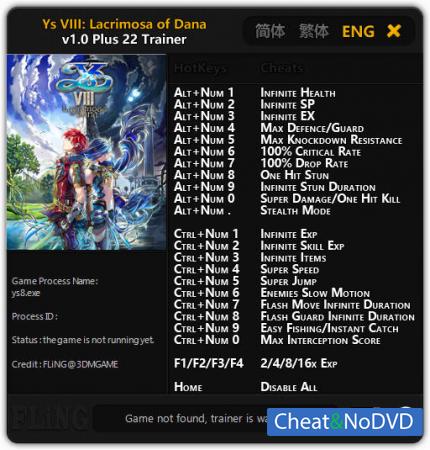 Ys VIII: Lacrimosa of DANA  Trainer +22 v1.0 {FLiNG}