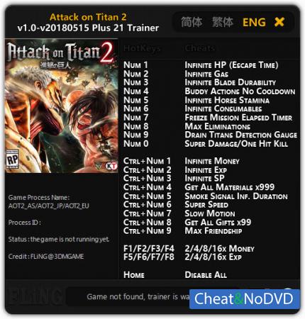 Attack on Titan 2  Trainer +21 v1.0 - 2018.05.15 {FLiNG}