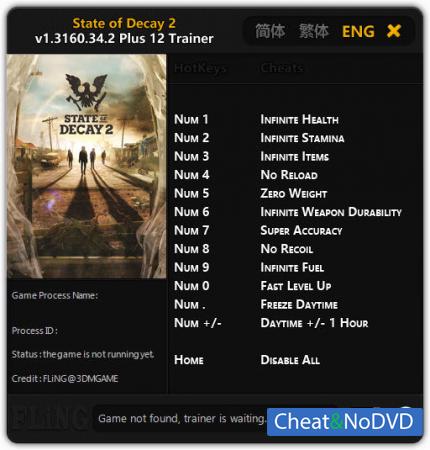 State of Decay 2  Trainer +12 v1.3160.34.2 {FLiNG}