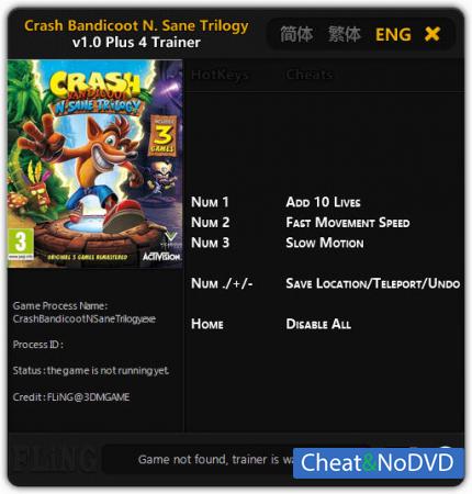 Crash Bandicoot N. Sane Trilogy  Trainer +4 v1.0 {FLiNG}