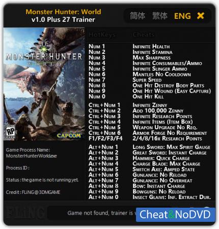 Monster Hunter: World  Trainer +27 v1.0 {FLiNG}