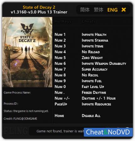 State of Decay 2  Trainer +13 v1.3160 - 3.0 {FLiNG}