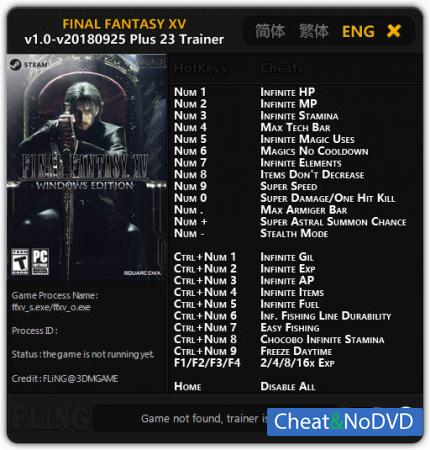 Final Fantasy XV  Trainer +23 v1.0 Update 25.09.2018 {FLiNG}