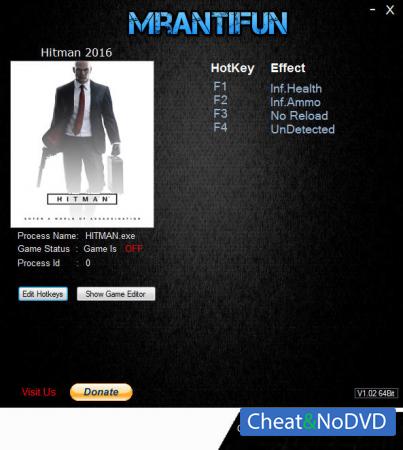 Hitman 2016  Trainer +4 v1.14.3 {MrAntiFun}