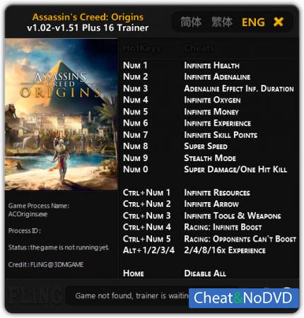 Assassin's Creed: Origins  Trainer +16 v1.51 {FLiNG}
