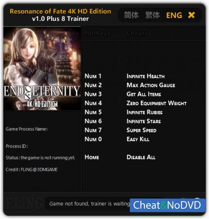 ESONANCE OF FATE END OF ETERNITY 4K/HD EDITION  Trainer +8 v1.0 {FLiNG}