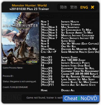 Monster Hunter: World  Trainer +26 v2018.10.30 Steam {FLiNG}