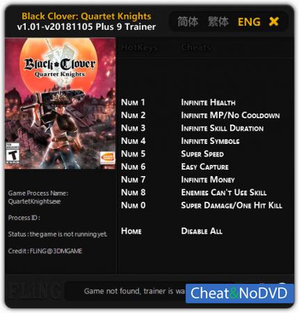 Black Clover: Quartet Knights  Trainer +9 v1.01 Update 2018.11.05 {FLiNG}