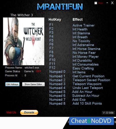 The Witcher 3: Wild Hunt  Trainer +24 v1.32 {MrAntiFun}