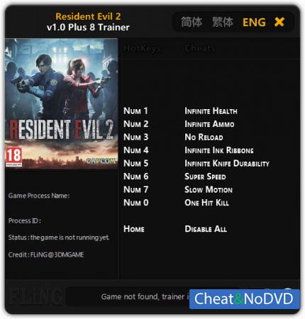 Resident Evil 2 Remake  Trainer +8 v1.0 {FLiNG}