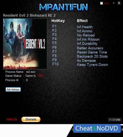 Resident Evil 2 Remake  Trainer +10 v25.01.2019 {MrAntiFun}