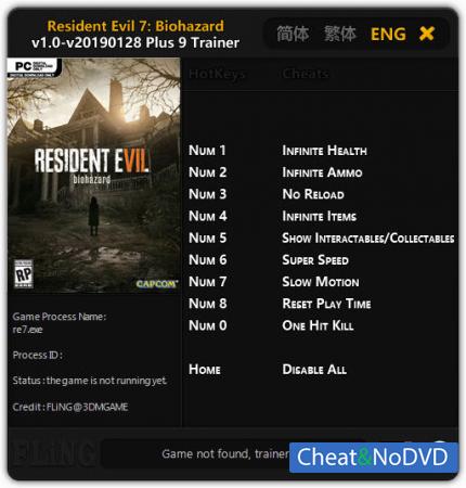 Resident Evil 7: Biohazard  Trainer +9 v2019.01.28 {FLiNG}