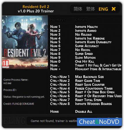 Resident Evil 2 Remake  Trainer +20 v1.0 {FLiNG}