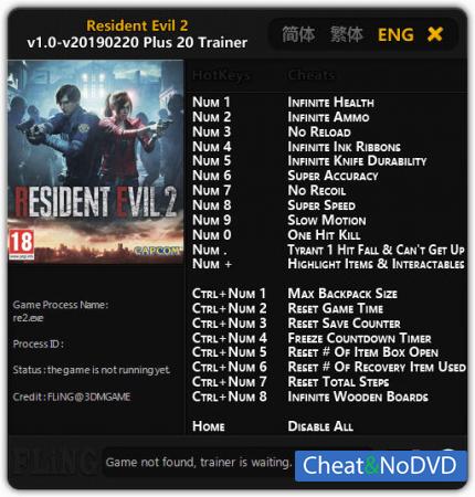 Resident Evil 2 Remake  Trainer +20 v1.0 Update 20.02.2019 {FLiNG}