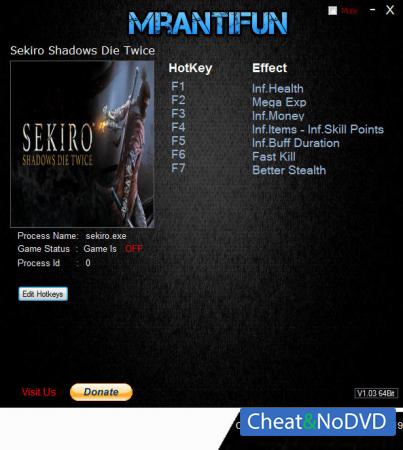 Sekiro: Shadows Die Twice  Trainer +8 v1.00 {MrAntiFun}