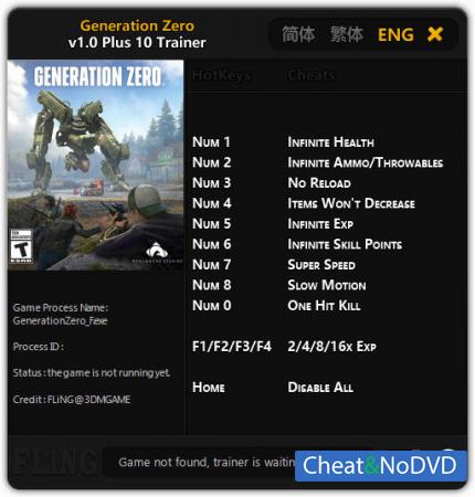 Generation Zero  Trainer +10 v1.0 {FLiNG}