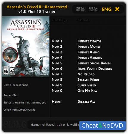 Assassin's Creed 3 Remastered  Trainer +10 v1.0 {FLiNG}