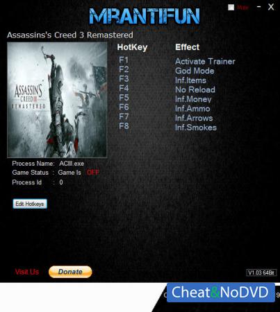 Assassin's Creed 3 Remastered  Trainer +7 v1.00 {MrAntiFun}