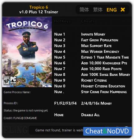 Tropico 6  Trainer +12 v1.0 {FLiNG}