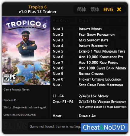 Tropico 6  Trainer +13 v1.0 {FLiNG}