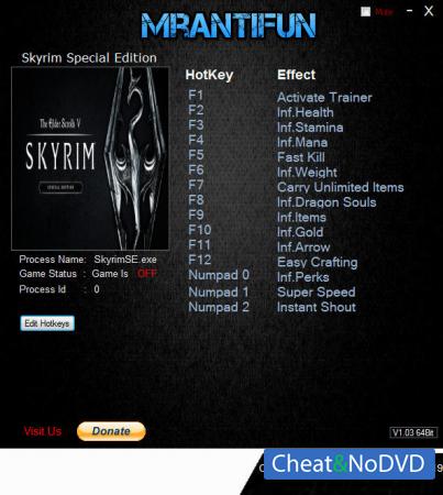 The Elder Scrolls 5: Skyrim Special Edition  Trainer +14 v1.5.73.0 {MrAntiFun} 