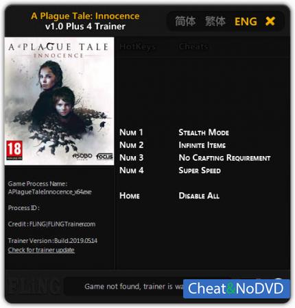 A Plague Tale: Innocence  Trainer +4 v1.0 {FLiNG}