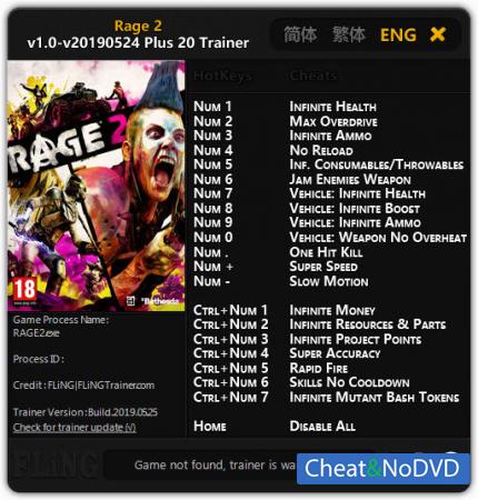 RAGE 2  Trainer +20 v1.0 Update 24.05.2019 {FLiNG}