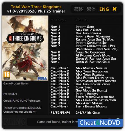 Total War: THREE KINGDOMS  Trainer +25 v28.05.2019 {FLiNG}