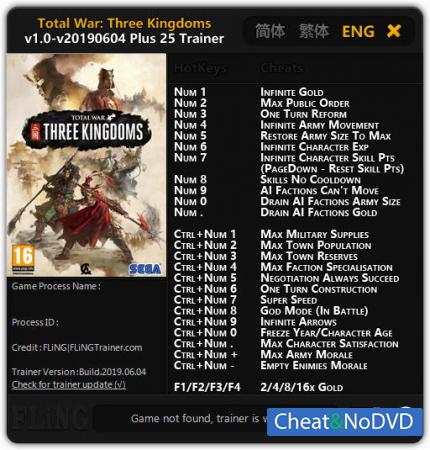 Total War: THREE KINGDOMS  Trainer +25 v04.06.2019 {FLiNG}