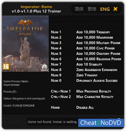 Imperator: Rome  Trainer +12 v1.1.0 {FLiNG}