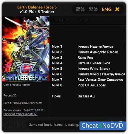 Earth Defense Force 5  Trainer +8 v1.0 {FLiNG}