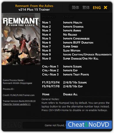 Remnant: From the Ashes  Trainer +15 v214 {FLiNG} 