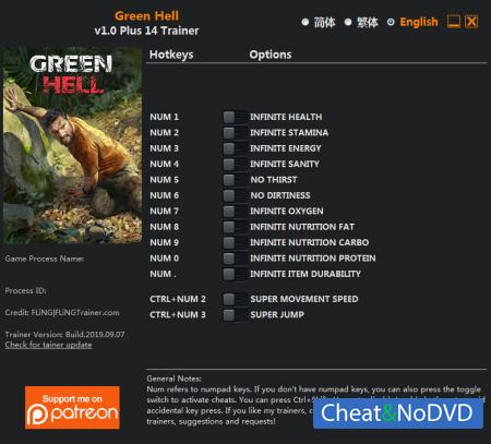 Green Hell  Trainer +14 v1.0 {FLiNG}