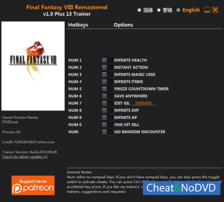FINAL FANTASY VIII Remastered  Trainer +13 v1.0 {FLiNG}
